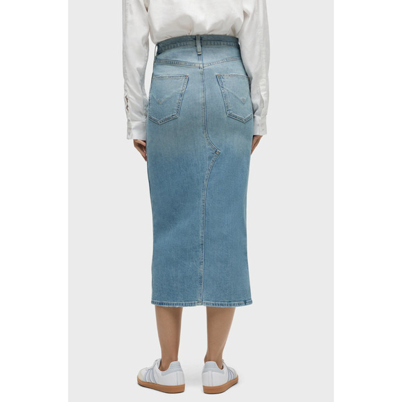 Hudson Women 29 Reconstructed Denim Midi Skirt Front Split High Rise Light Blue - Picture 2 of 9